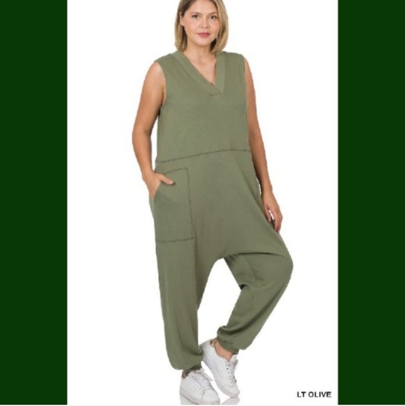 OLIVE SLEEVELESS HAREM JUMPSUIT - Picture 2 of 2
